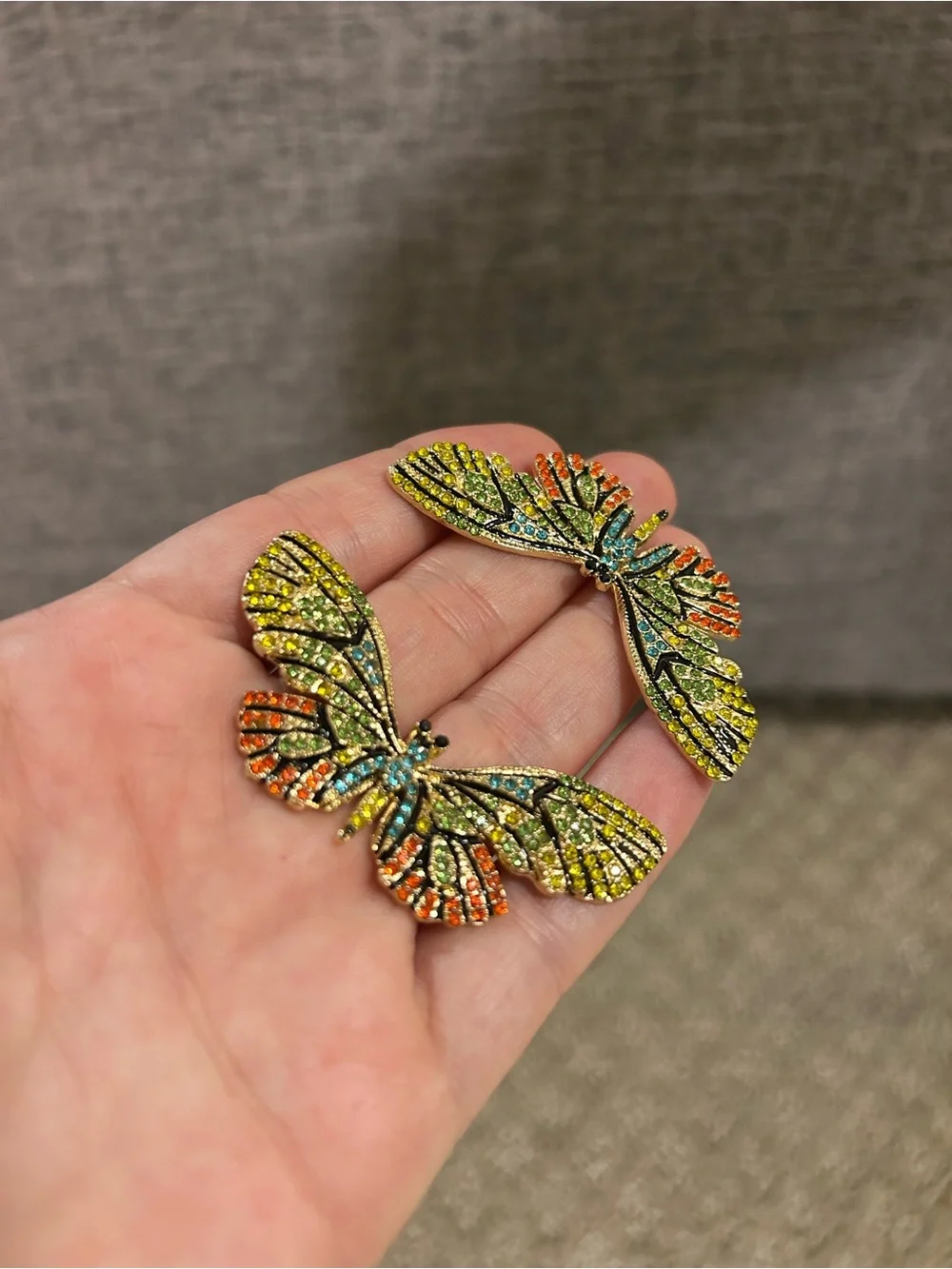 Zara Multicolor Crystal Butterfly Wing Earrings - Yellow, Green, Blue, Orange